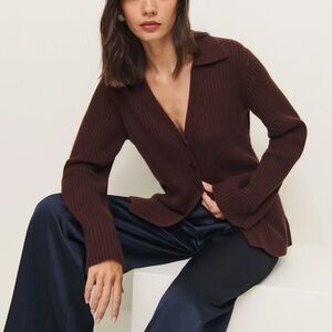 Reformation Shea Cashmere Collared Cardigan Brown - Size M NWT